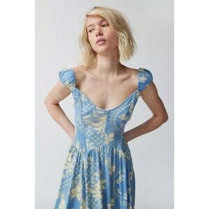NWT Urban Outfitters Elenor Midi Dress Blue Cream Floral